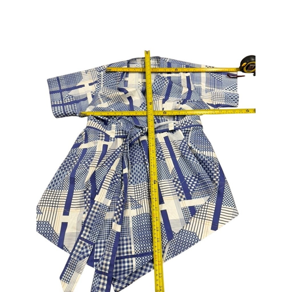 NEW Morrison Blue White‎ Geometric Patchwork Cotton Tie Waist Dress 4 (10 US SZ)